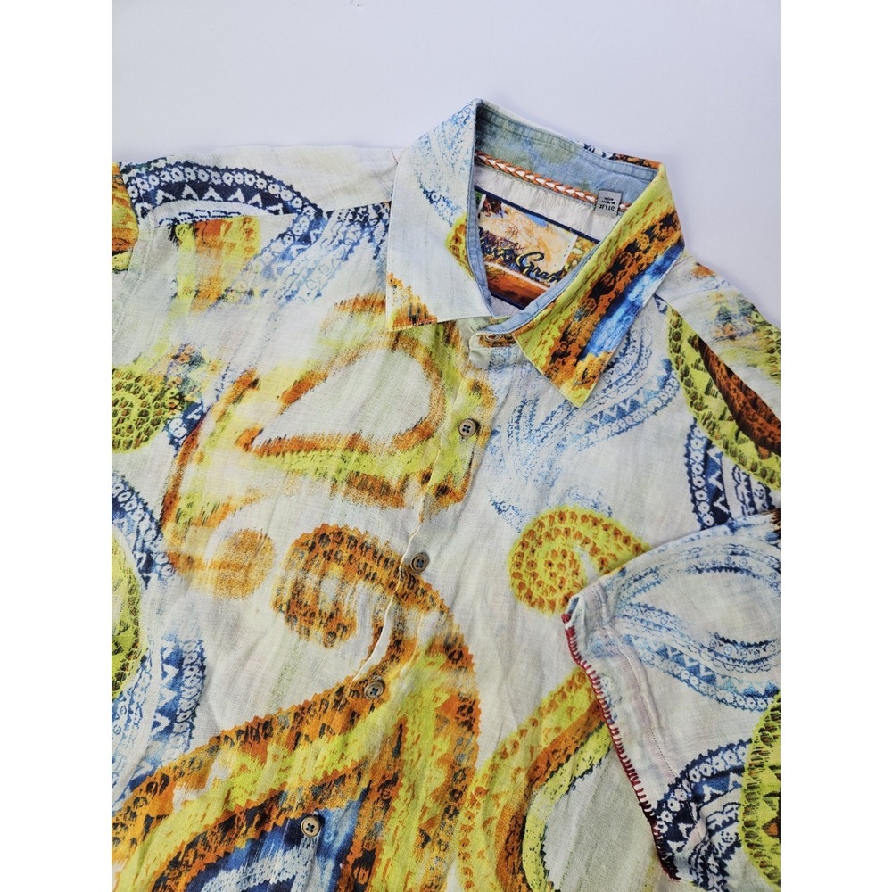 Robert Graham Men's Linen Paisley Multicolor Button Up Shirt XL